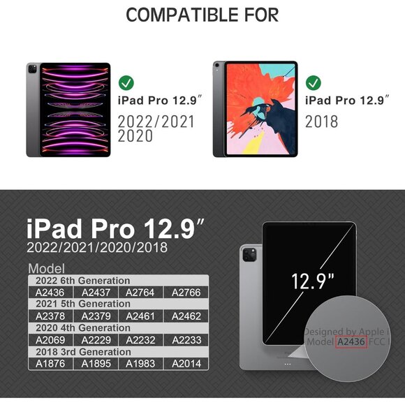 KingBlanc for iPad Pro 12.9 Case 6th/5th/4th/3rd Generation (2022/2021/2020) wit - Picture 2 of 9